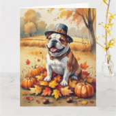 Bulldog im Herbst hinterlässt Erntedank Kunst Karte (Gelbe Blume)