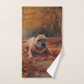 Bulldog im Herbst Leaves Fall Inspiriert Badhandtuch Set (Handtuch)