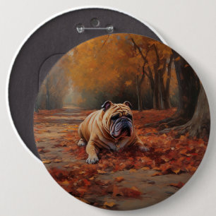 Bulldog im Herbst Leaves Fall Inspiriert Button