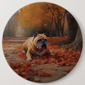 Bulldog im Herbst Leaves Fall Inspiriert Button (Vorderseite)