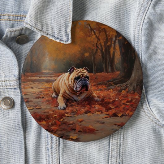 Bulldog im Herbst Leaves Fall Inspiriert Button (Beispiel)
