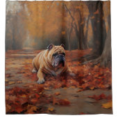 Bulldog im Herbst Leaves Fall Inspiriert Duschvorhang (Vorderseite)