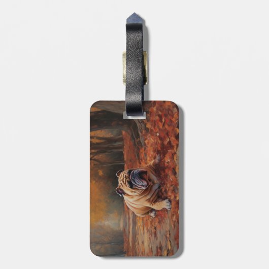 Bulldog im Herbst Leaves Fall Inspiriert Gepäckanhänger (Rückseite vertikal)