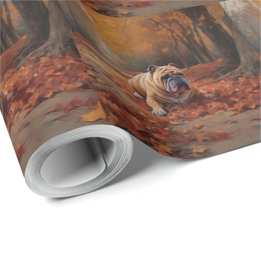 Bulldog im Herbst Leaves Fall Inspiriert Geschenkpapier (Rolleneckpunkt)