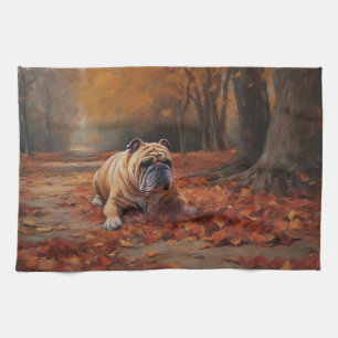 Bulldog im Herbst Leaves Fall Inspiriert Geschirrtuch