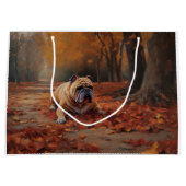 Bulldog im Herbst Leaves Fall Inspiriert Große Geschenktüte (Vorderseite)