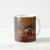 Bulldog im Herbst Leaves Fall Inspiriert Kaffeetasse (VorderseiteRechts)