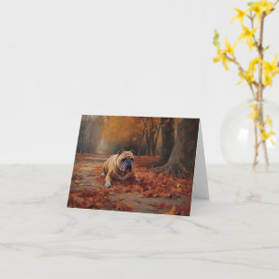 Bulldog im Herbst Leaves Fall Inspiriert Karte