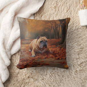 Bulldog im Herbst Leaves Fall Inspiriert Kissen