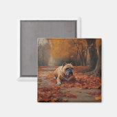 Bulldog im Herbst Leaves Fall Inspiriert Magnet (Vorderseite/Rückseite)