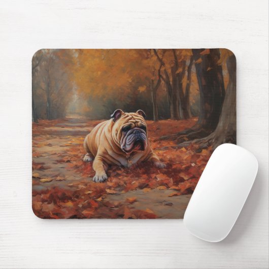 Bulldog im Herbst Leaves Fall Inspiriert Mousepad (Mit Mouse)