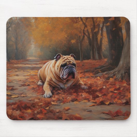 Bulldog im Herbst Leaves Fall Inspiriert Mousepad (Vorne)