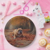 Bulldog im Herbst Leaves Fall Inspiriert Pappteller (Party)