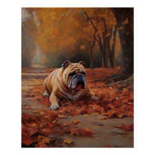Bulldog im Herbst Leaves Fall Inspiriert Poster