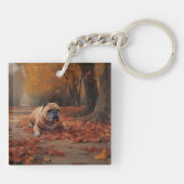 Bulldog im Herbst Leaves Fall Inspiriert Schlüsselanhänger (Rückseite)