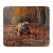 Bulldog im Herbst Leaves Fall Inspiriert Schneidebrett (Vorderseite)