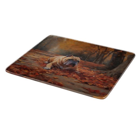 Bulldog im Herbst Leaves Fall Inspiriert Schneidebrett (Ecke)