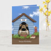 Bulldog im Hundehaus zum Geburtstag Karte (Gelbe Blume)