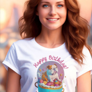 Bulldog in cup Happy Birthday Funny Bulldog Welpen T-Shirt