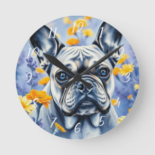 Bulldog in den Blume Runde Wanduhr