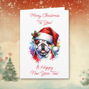 Bulldog in der Weihnachtsmannmütze Personalisiert  Karte