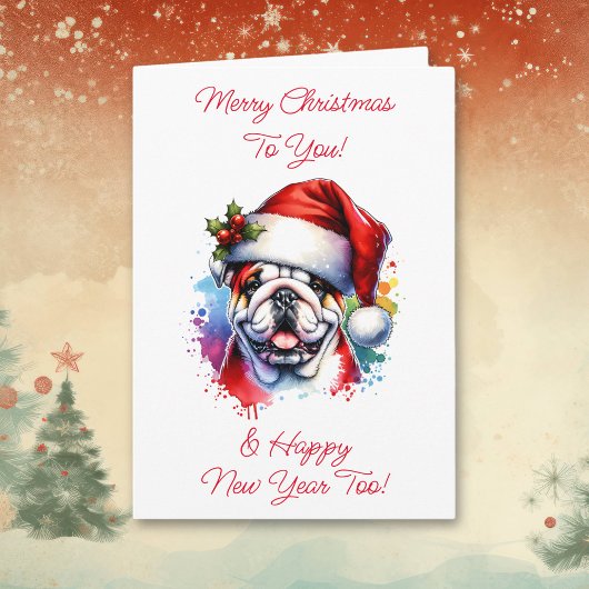 Bulldog in der Weihnachtsmannmütze Personalisiert Karte