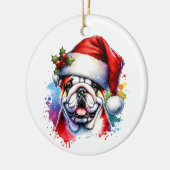 Bulldog in der Weihnachtsmannmütze Personalisiert  Keramik Ornament (Links)
