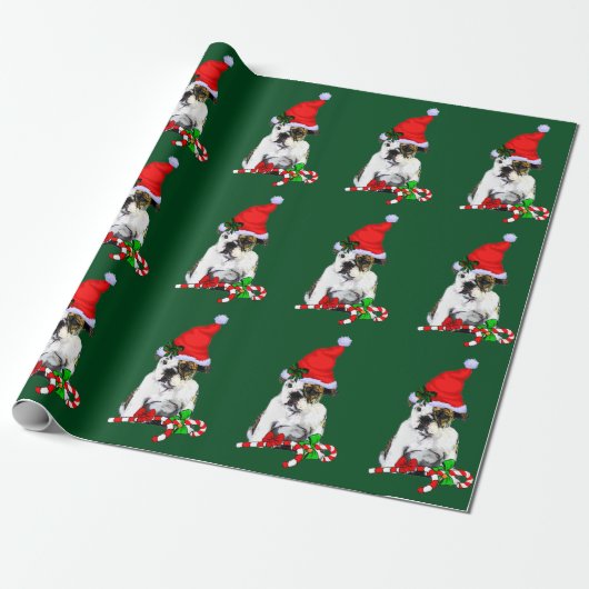 Bulldog in der Weihnachtsmannmütze Weihnachten Geschenkpapier (Ungerollt)