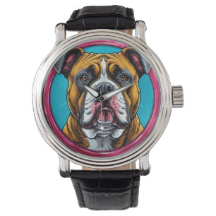 Bulldog in einem kreisförmigen dekorativen Design  Armbanduhr
