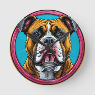 Bulldog in einem kreisförmigen dekorativen Design  Runde Wanduhr