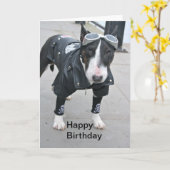 Bulldog in Gothic Outfit Happy Birthday Card Karte (Gelbe Blume)