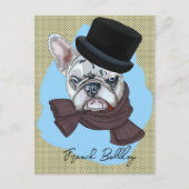 Bulldog in Hut und Schal Postkarte (Vorderseite)