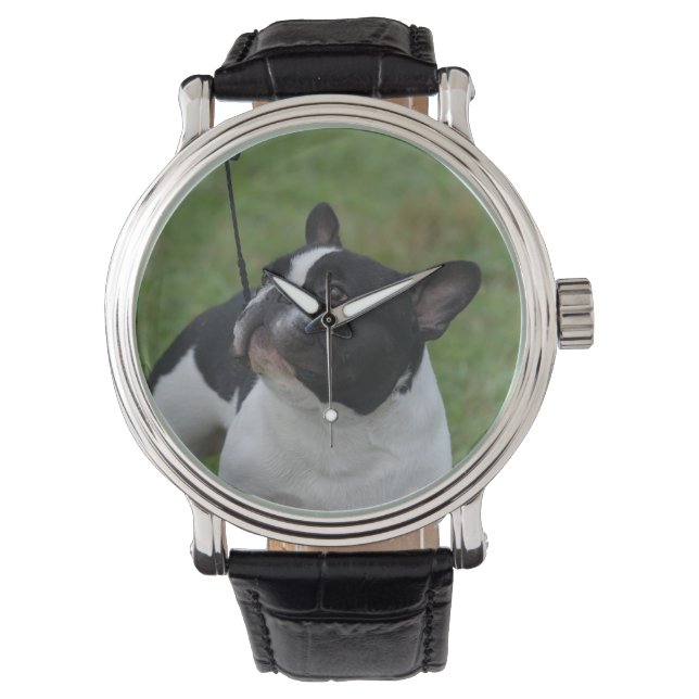 Bulldog in Schwarz und Weiß Armbanduhr (Vorderseite)