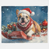 Bulldog in Sledge Lass es Schnee Weihnachten Fleecedecke (Vorderseite (Horizontal))