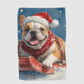 Bulldog in Sledge Lass es Schnee Weihnachten Golfhandtuch (Vorderseite)