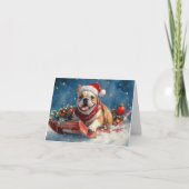 Bulldog in Sledge Lass es Schnee Weihnachten Karte (Vorderseite)