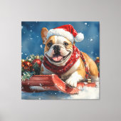 Bulldog in Sledge Lass es Schnee Weihnachten Leinwanddruck (Vorderseite)