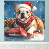 Bulldog in Sledge Lass es Schnee Weihnachten Leinwanddruck (Insitu (Holzboden))