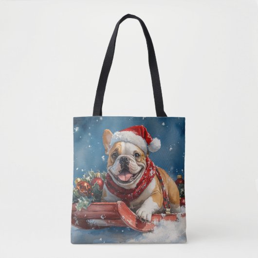 Bulldog in Sledge Lass es Schnee Weihnachten Tasche (Vorderseite)