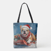 Bulldog in Sledge Lass es Schnee Weihnachten Tasche (Rückseite)