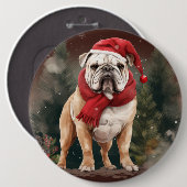 Bulldog in Snow Christmas Button (Vorne & Hinten)