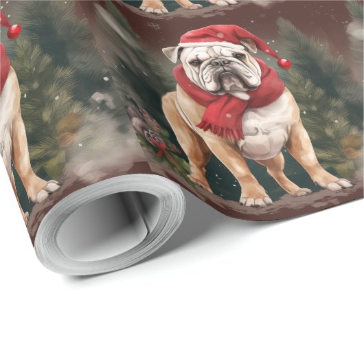 Bulldog in Snow Christmas Geschenkpapier (Rolleneckpunkt)