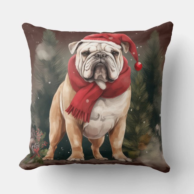 Bulldog in Snow Christmas Kissen (Vorderseite)