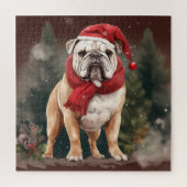 Bulldog in Snow Christmas Puzzle (Vertikal)