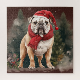 Bulldog in Snow Christmas Puzzle