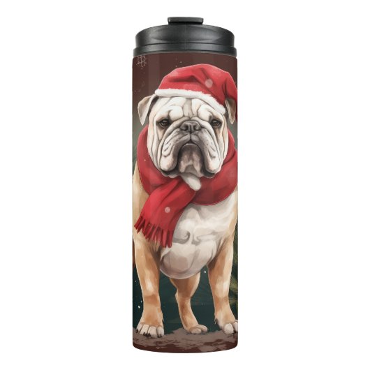 Bulldog in Snow Christmas Thermosbecher (Vorderseite)