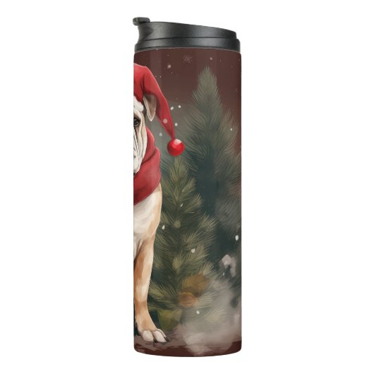 Bulldog in Snow Christmas Thermosbecher (Nach rechts gedreht)