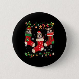 Bulldog in Sock Weihnachten Weihnachten Weihnachts Button