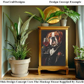 Bulldog in Tuxedo & Bow Krawatte & Wine CR8 Decoup Seidenpapier