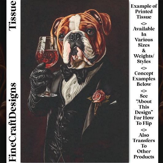 Bulldog in Tuxedo & Bow Krawatte & Wine CR8 Decoup Seidenpapier